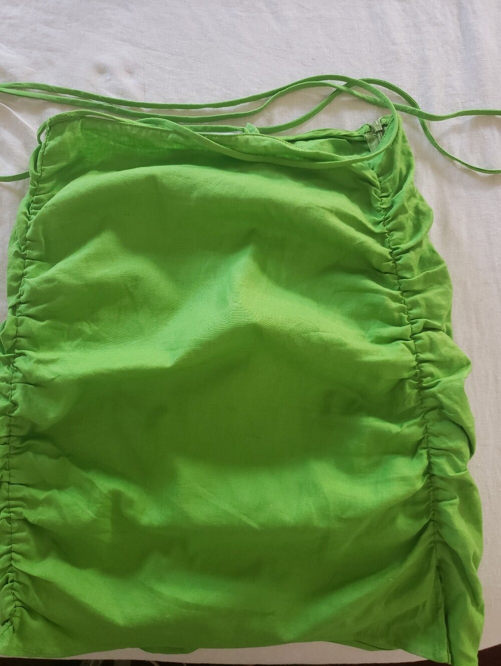 Zara Lime Green Drawstring Ruched Mini Skirt